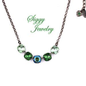 12mm Cushion Cut Green Austrian Crystal Necklace, Evergreen Spark